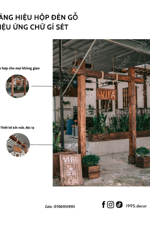 BẢNG HIỆU HỘP ĐÈN GỖ CHỮ HIỆU ỨNG GỈ SÉT