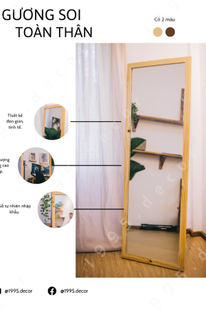 GƯƠNG SOI TOÀN THÂN – KHUNG GỖ VINTAGE MÔ TẢ